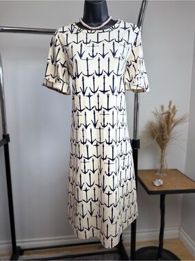 Max Mara Weekend Esposto Anchor Print Cotton Shift Dress 100% Cotton Size M